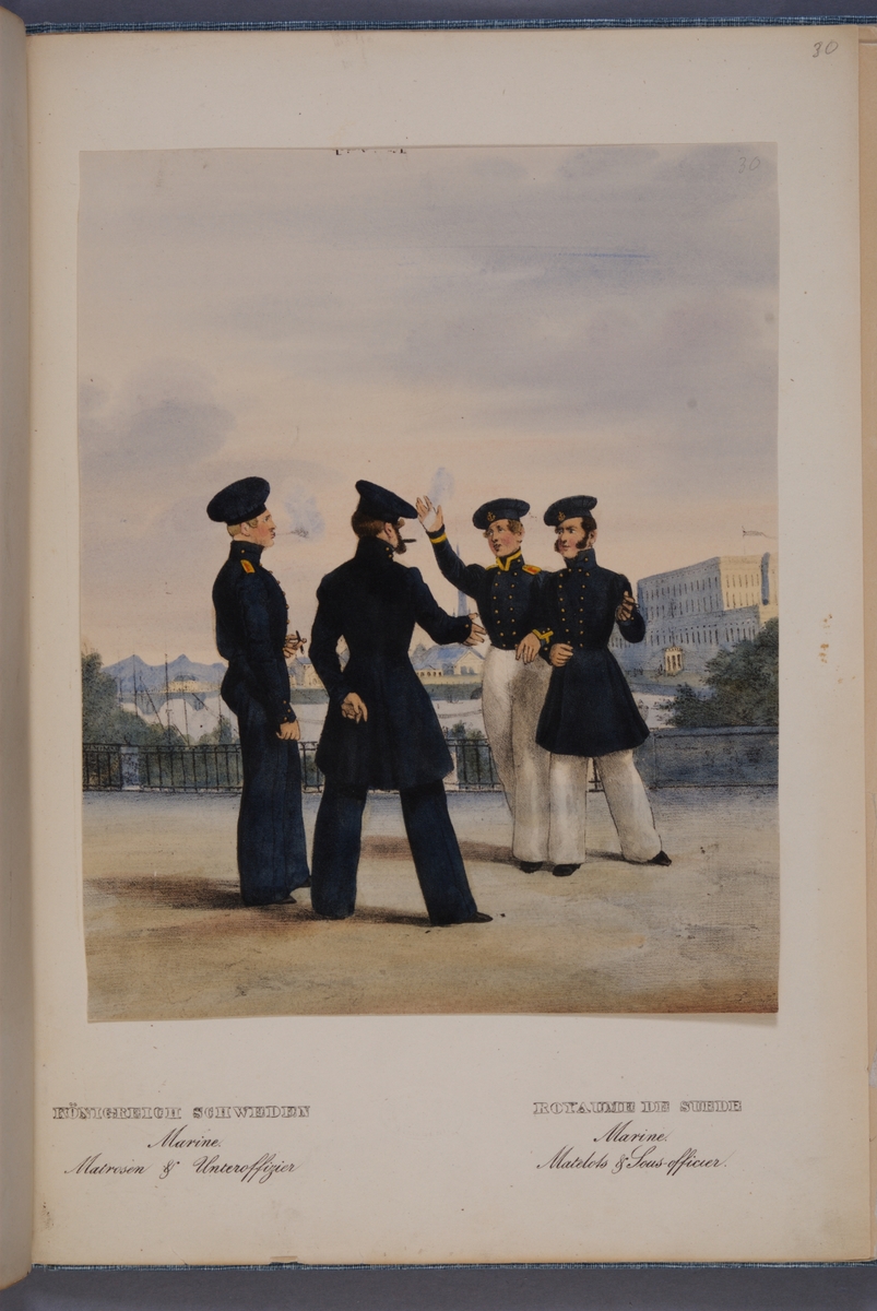 Kjell Hedberg, Plansch med uniform för sjöman och underofficer vid Marinen. Ingår i planschsamlingen Das europäische Heer in charakteristischen Gruppen: Scweden, utgiven av Eckert und Monten ca 1840.