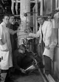 Professor The Svedberg och andra män i laboratorium, Uppsala 1943