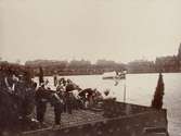 Invigningen Trelleborg-Sassnitz-leden mittbron 6/7 1909 Konung Gustaf V och kejsar Wilhelm II hälsar på varandra.