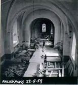 S:t Olofs kyrka. Restaureringen 1958-1961. Utsikt från en torndörr.