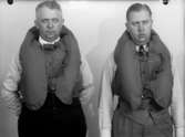 Ateljébild, två män i flytvästar till vänster i bild Julius Johnson. Gummifabriken 1936
	Metallutfällning.