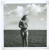 Mildred Netzel deltog vid SM i simning vid Långviksbadet Långviksbadet 2/8 1946.