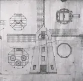 Fasadritning och planritning av holländarkvarn.