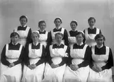 Bildsvit från länslasarettet med omgivningar tagen mellan 1905 och 1961. Sjuksystrar på gruppbild tagen i slutet av 1920-talet.