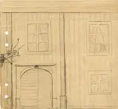 Teckning av fasad i kv. Domprosten i Kalmar.