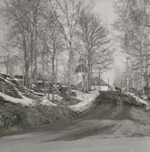 Blackstads kyrka. Foto från öster (från Hallingebergsvägen), taget efter avverkningen i mars 1969.