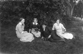 Från vänster: Edla Olsson (släkt i Skinnars), Ulla från Blanks i Böle, Evert Svedlund (född 1901) från Lenninge 6:30, samt Hulda, syster till Ulla. Bilden tagen ca 1915.