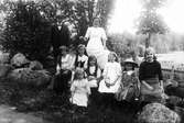 Den lilla flickan längst fram är Smehammar-Elin (Larsson), i mittre raden från vänster: två okända flickor, Smehammar-Karin (Larsson), Smehammar-Anna (Larsson), okänd flicka och Smehammar-Linnéa (Larsson). Längst bak står Smehammar-Herman (Larsson) och en okänd kvinna. Bilden är tagen 1911 på apotekare Hultmans gård Stenshammar i Järvsö, där Smehammar-barnens far Per Larsson var anställd som rättare.