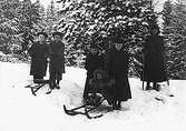 Personerna från vänster: Erik, Anders, Ingrid, Marta (på sparken), Anna, Brita, alla med efternamnet Jonsson. De bodde på 