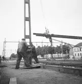 Reportage för Gefle Dagblad. Elektrificering av bangård. 1937