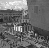 Den 27 augusti 1953. Gävle Varv. Sjösättning av båten M/S Lombardia

