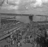 Den 27 augusti 1953. Gävle Varv. Sjösättning av båten M/S Lombardia

