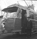 Bomhuslinjen får nya spårvagnar, 20 mars 1953.
Uno Lövgren och Edvard Bonnevier.
