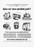 Förslag till Gävles 500-års firande år 1946. Gävle Varv anlades 1873. Efter en konkurs 1921 bildades Gefle Varfvs och Verkstads Nya AB, som bland annat tillverkade oljecisterner och utrustningar till pappersmassefabriker. På 1940-talet återupptogs skeppsbyggeriet.