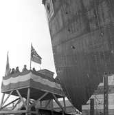 Stapelavlöpning. Den 19 februari 1949. Norskt fartyg. Gävle Varv anlades 1873. Efter en konkurs 1921 bildades Gefle Varfvs och Verkstads Nya AB, som bland annat tillverkade oljecisterner och utrustningar till pappersmassefabriker. På 1940-talet återupptogs skeppsbyggeriet.