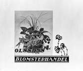 Reklamskylt till Olssons Blomsterhandel. 1945.