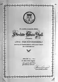 Diplom. För samhällsgagnande gärning; Direktör Gösta Hall förlänats Gävle Stads Förtjänstmedalj. Korsnäs AB. Den 20 april 1963
