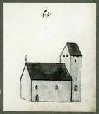 Reproduktion av teckning av Ås kyrka.