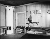 Gamla brukskontoret, Inspektorrummet.

Kakelugn, 3 st. bord 1 st. hylla, 1 telefon 2 st. fotografier på ålkaren på dammen, dörr till lägenhet (kyrklängan).


