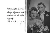 Tackkort från brudparet Märta och Lennart Aspelin, Bergsgatan 60, Gävle. 6 oktober 1945.