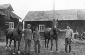Erskars i Rångsta omkring 1920.
Från vänster: sönerna i gården, Karl och Verner Jonasson,
fadern Jonas Larsson (Erskars-Jonas).