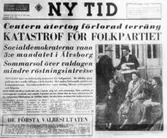 Tidningen Ny Tid 2 juni avfotograferad framsida. Dagen efter andrakammarvalet 1 juni.