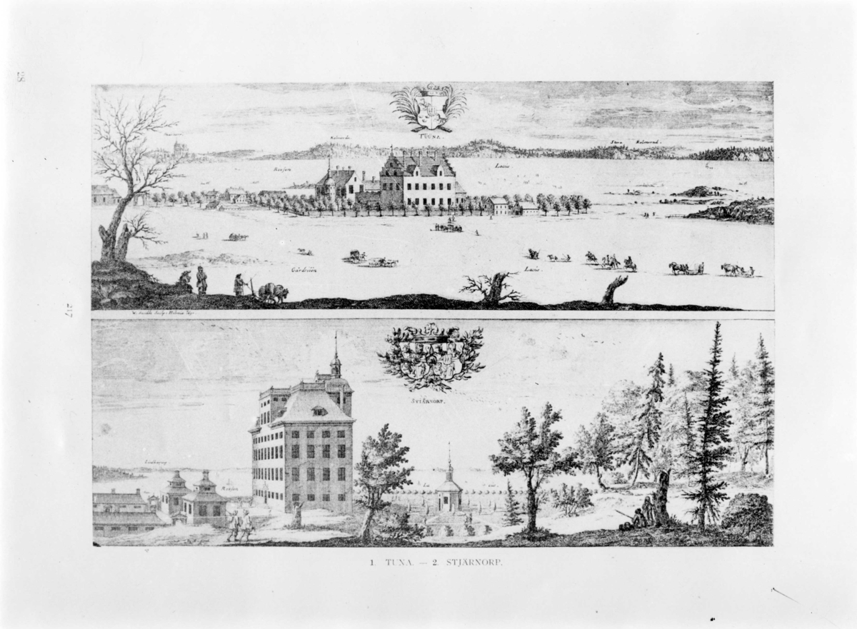 Calla Helena Sundbeck, Tuna och Stjärnorps slott (Norrtuna slott). Fotografi av tryck i Suecia Antiqua et Hodierna.