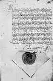Donationsbrev på Sörby 1605 till Gävle stad, undertecknat av Karl IX.
