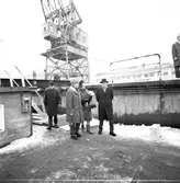 Den 19 februari 1965. Gävle Varv. Sjösättning av båten M/S Tauna.





