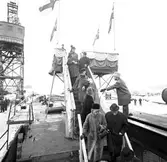 Den 19 februari 1965. Gävle Varv. Sjösättning av båten M/S Tauna.





