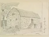 Blekinge, Jämhshögs hd, Stora Holje. Gårdsbebyggelse. Teckning av Ferdinand Boberg