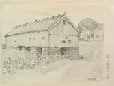 Bohuslän, Krokstad. Ladugård. Teckning av Ferdinand Boberg.