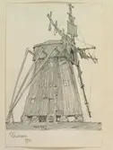 Bohuslän, Tossene. Väderkvarn. Teckning av Ferdinand Boberg
