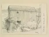 Hälsingland, Undersvik. Tröskverk. Teckning av Ferdinand Boberg
