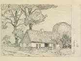 Skåne, Harjagers och Rönnebergs härader. Stuga i Saxtorp. Teckning av Ferdinand Boberg