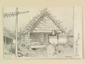 Uppland, Örbyhus , Älvkarleby sn. Gårdskärs sjöbodar. Teckning av Ferdinand Boberg
