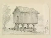 Värmland, Jösse hd., Gunnarskogs sn., Lisjötorp. Visthusbod. Teckning av Ferdinand Boberg