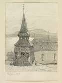 Teckning av Ferdinand Boberg. Jämtland, Hackås kyrka