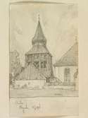 Teckning av Ferdinand Boberg. Jämtland, Ovikens kyrka