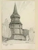 Teckning av Ferdinand Boberg. Medelpad, Borgsjö kyrka