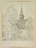 Teckning av Ferdinand Boberg. Östergötland, Hammarkins hd., Ringarums sn., Gusums kyrka, 