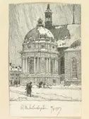 Teckning av Ferdinand Boberg. Stockholm, Staden inom broarna, Kv. S:t Franciskanus, Riddarholmskyrkan