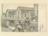 Teckning av Ferdinand Boberg. Hudiksvall, Hamnen