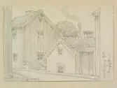 Teckning av Ferdinand Boberg. Norrköping, Dragsgatan