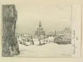 Stockholm, Söder, Stigbergsgatan, Teckning av Ferdinand Boberg.