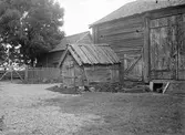 Gammal gård och loge med knutat svinhus.