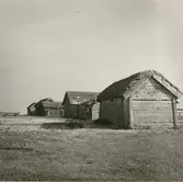 Sjöbodar med stråtak i Alvara.