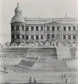 Borgholms slottsruin. Orginalteckning från Suecia Antiqua.