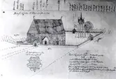 Teckning föreställande Madesjö kyrka 1747.