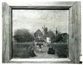 Oljemålning av S. G. Lindblom 1860-talet. Kalmar skarpskyttekår på marsch från Tullslätten in mot staden över Tullbron.